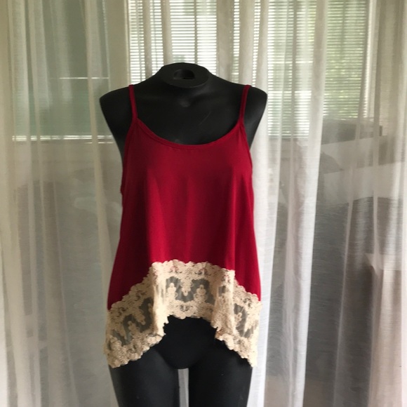 Red Camisole with lace trim - Picture 1 of 3